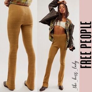 Free People pants knit slim flare high waisted marbled